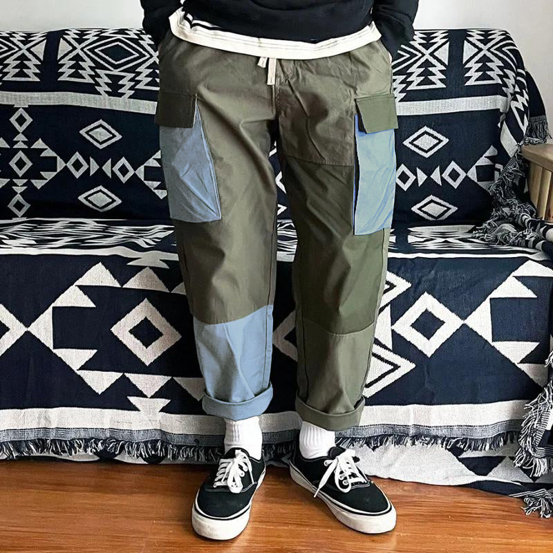 Men's Casual Lightweight Loose Patch Pocket Patchwork Cargo Pants 76325389M