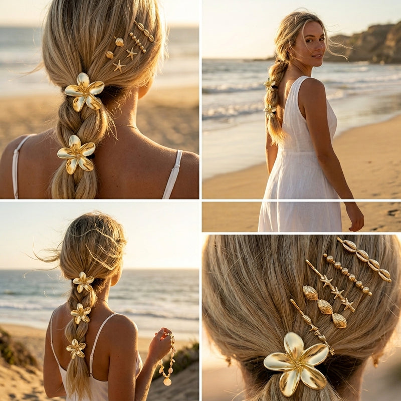 Gold Metal Cuff Elastic Hair Ties