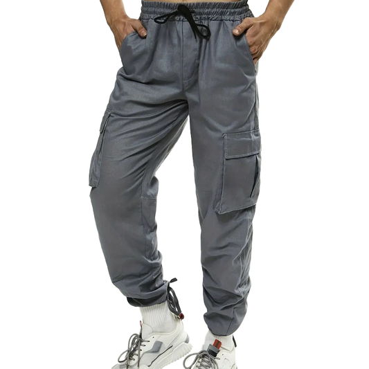 Men's Solid Cotton Elastic Waist Multi-pocket Cargo Pants 93864176Z