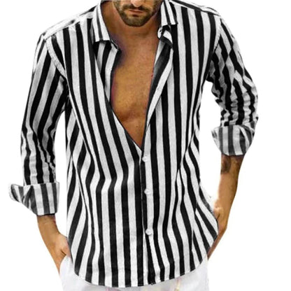 CAMISA DE MANGA LARGA CON SOLAPA A RAYAS PARA HOMBRE