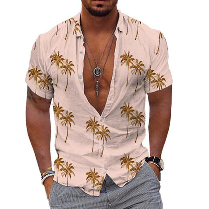 CAMISA DE SOLAPA CON ESTAMPADO HAWAIANO