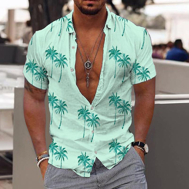 CAMISA DE SOLAPA CON ESTAMPADO HAWAIANO