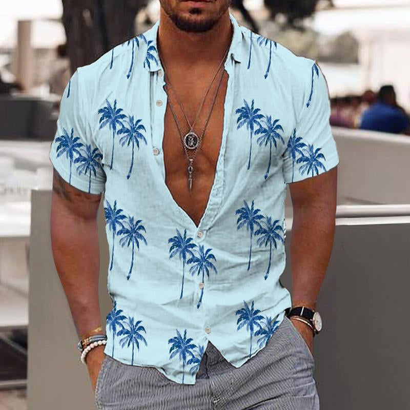 CAMISA DE SOLAPA CON ESTAMPADO HAWAIANO