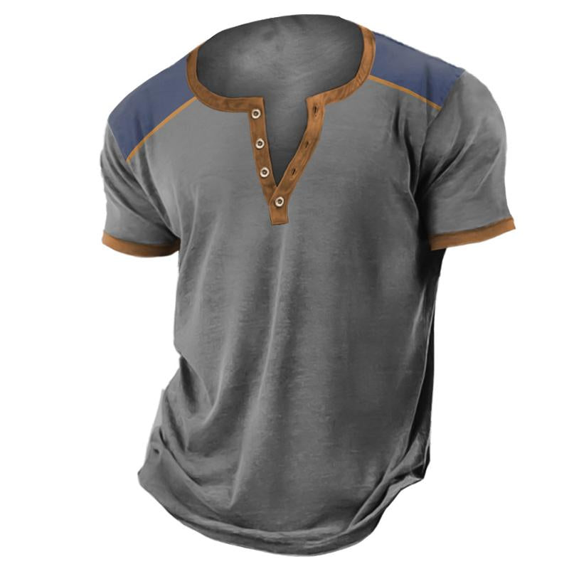 Camiseta de manga corta para hombre Casual Henley