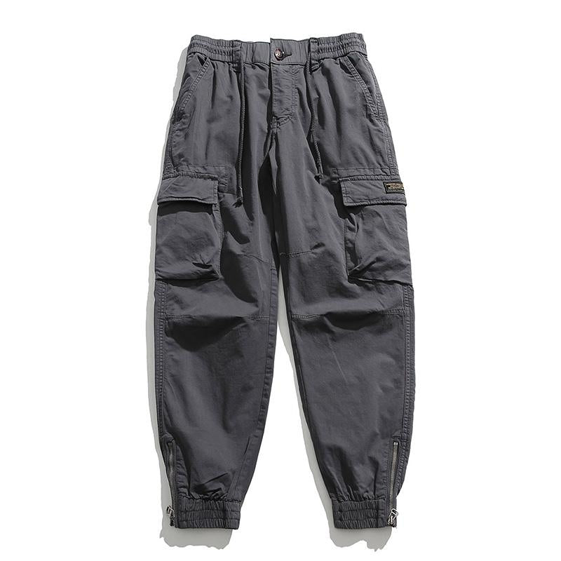 Pantalones Cargo Vintage de Cintura Elástica con Bolsillos Múltiples y Ajuste Holgado para Hombre