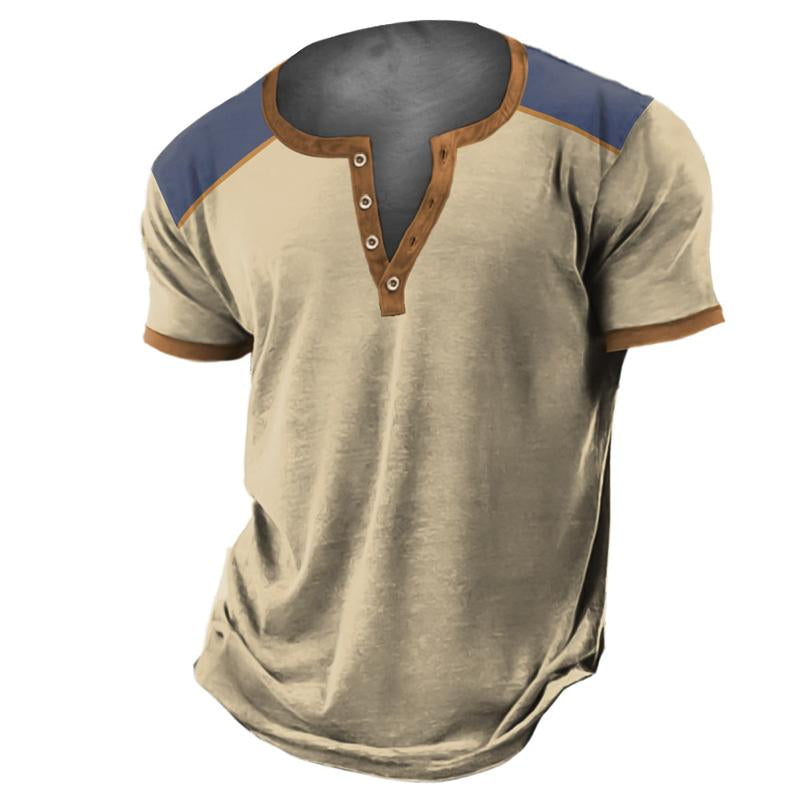 Camiseta de manga corta para hombre Casual Henley