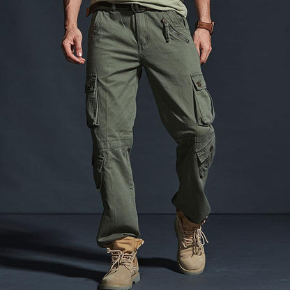 Men's Solid Loose Multi-pocket Cotton Cargo Pants 27845748Z