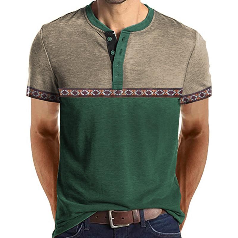 Camiseta Henley de manga corta con estampado de contraste para hombre