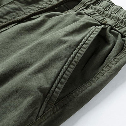 Men's Casual Solid Color Elastic Waist Multi-Pocket Cotton Cargo Pants 76185960M