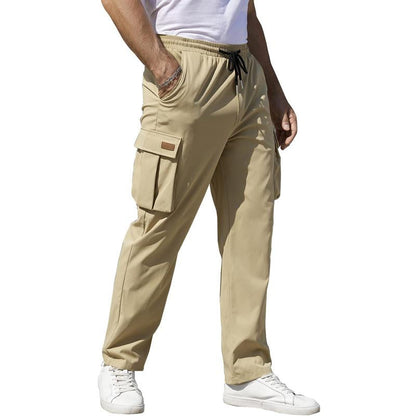 Men's Casual Solid Color Drawstring Cargo Multi-Pocket Trousers 87211030Y