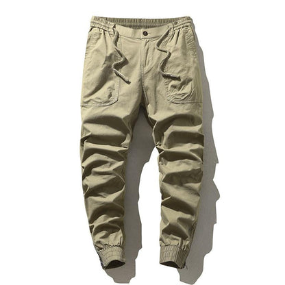 Pantalones Cargo Casuales de Algodón con Cintura Elástica, Bolsillos Múltiples y Ajuste Holgado para Hombre