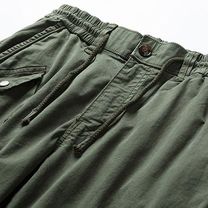 Men's Casual Solid Color Elastic Waist Multi-Pocket Cotton Cargo Pants 76185960M