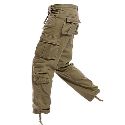 Pantalones Cargo para Hombre Gruesos de Color Sólido con Varios Bolsillos y Corte Holgado