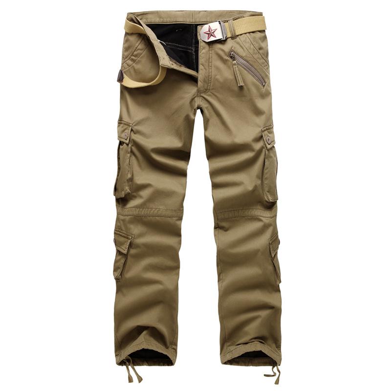 Pantalones Cargo para Hombre Gruesos de Color Sólido con Varios Bolsillos y Corte Holgado