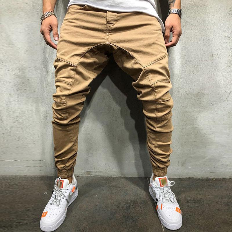 Men's Casual Solid Color Zipper Patchwork Cargo Pants 03833910Y