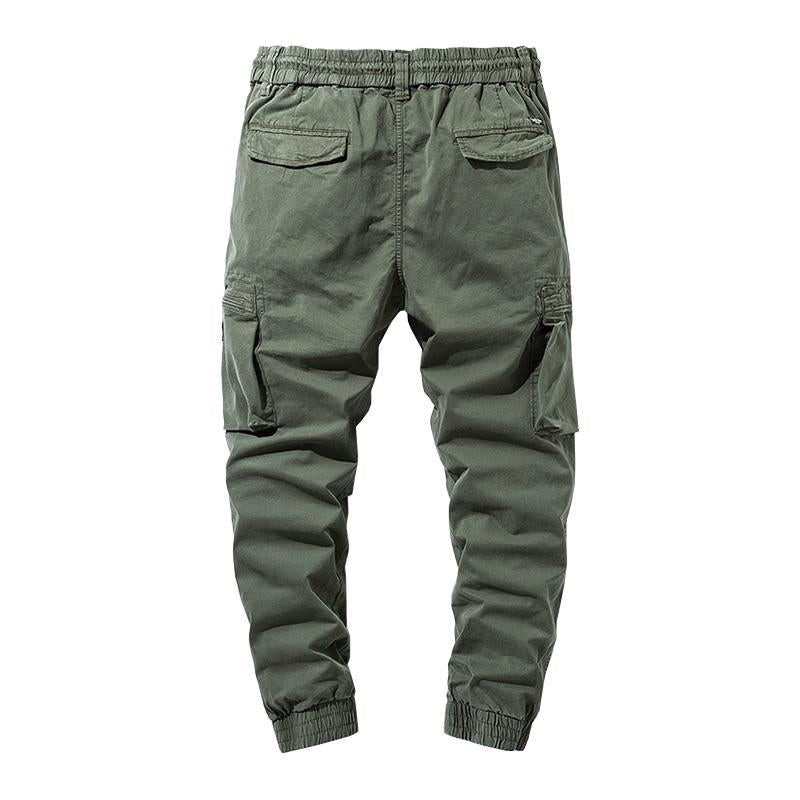 Men's Casual Solid Color Elastic Waist Multi-Pocket Cotton Cargo Pants 76185960M