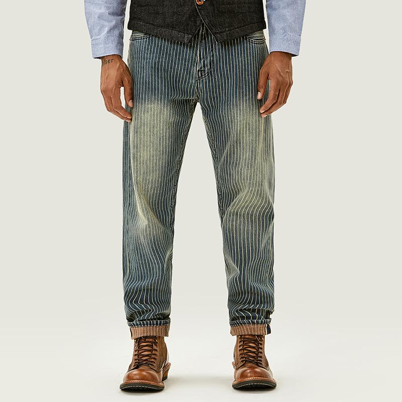 Pantalones Cargo Rectos de Denim a Rayas Vintage para Hombre