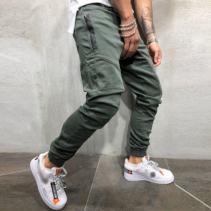 Men's Casual Solid Color Zipper Patchwork Cargo Pants 03833910Y