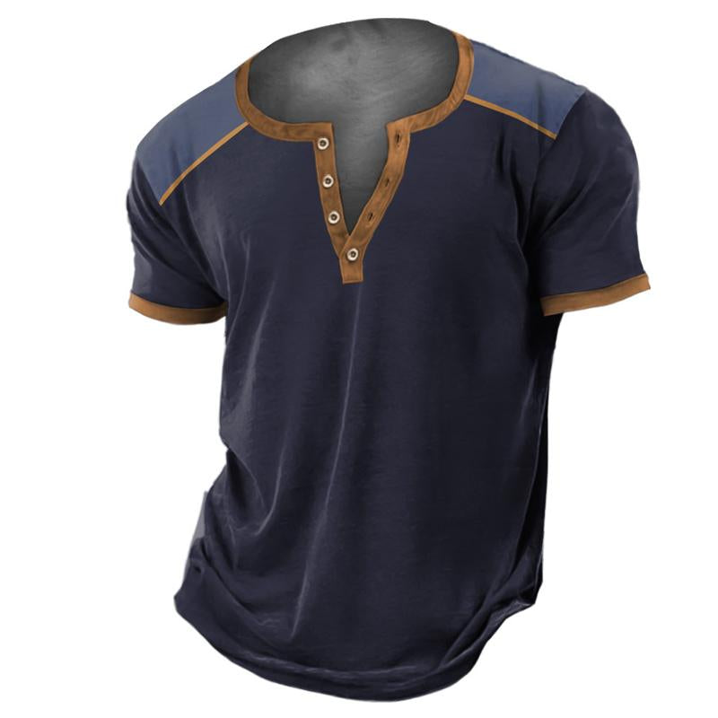 Camiseta de manga corta para hombre Casual Henley