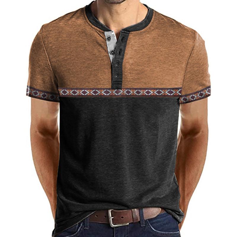 Camiseta Henley de manga corta con estampado de contraste para hombre