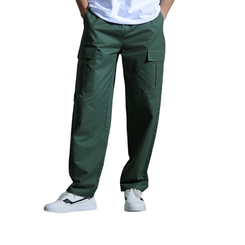 Men's Solid Cotton Multi-pocket Straight Cargo Pants 48042048Z