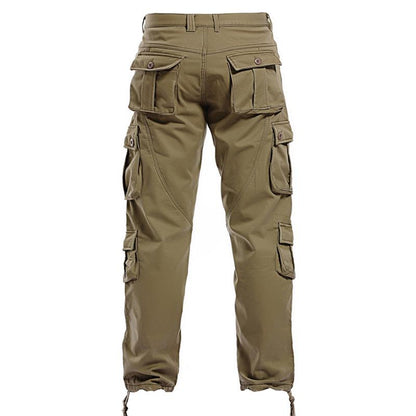 Pantalones Cargo para Hombre Gruesos de Color Sólido con Varios Bolsillos y Corte Holgado