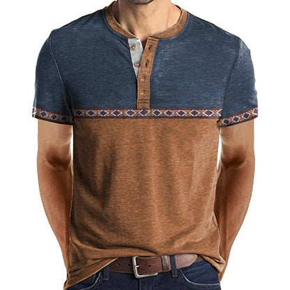 Camiseta Henley de manga corta con estampado de contraste para hombre