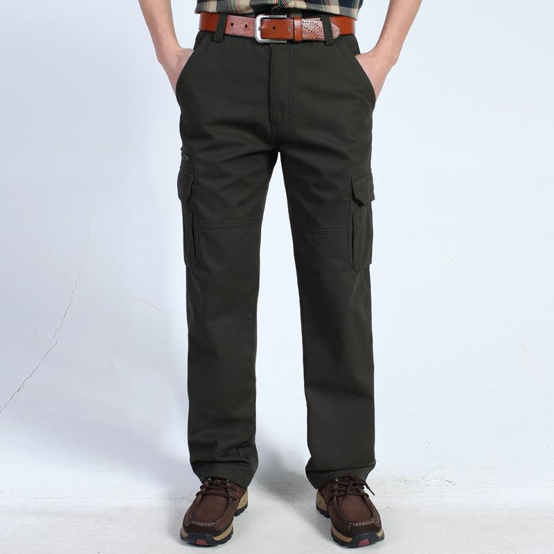 Men's Solid Plush Multi-pocket Cargo Pants 71272105Z