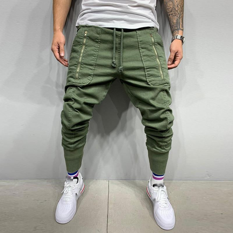 Men's Casual Solid Color Multi-Pocket Drawstring Cargo Pants 46039755Y