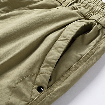 Men's Casual Solid Color Cotton Multi-Pockets Elastic Waist Cargo Pants 34479237M