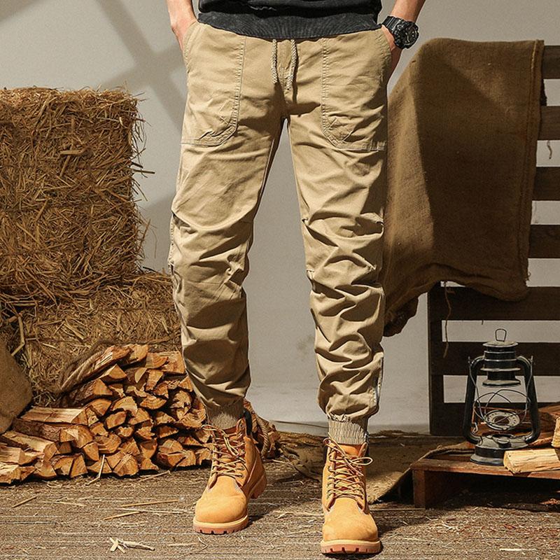 Pantalones Cargo Casuales de Algodón con Cintura Elástica, Bolsillos Múltiples y Ajuste Holgado para Hombre