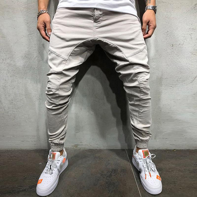 Men's Casual Solid Color Zipper Patchwork Cargo Pants 03833910Y