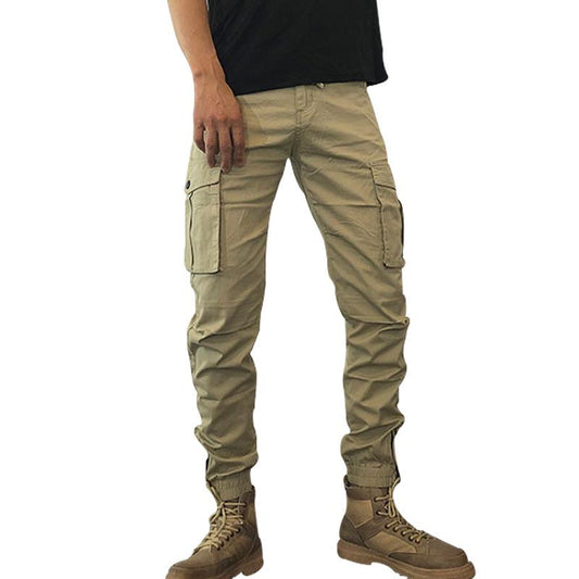 Men's Solid Multi-pocket Elastic Waist Cotton Cargo Pants 16864944Z