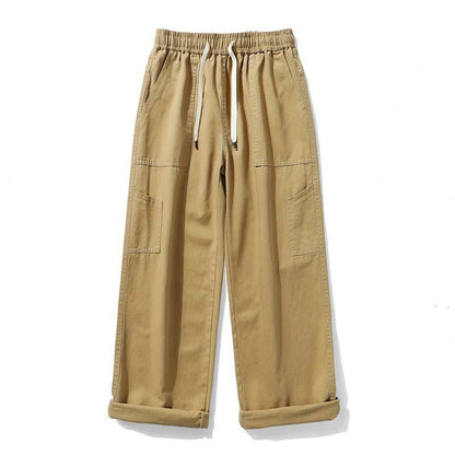 Men's Casual Solid Color Elastic Waist Loose Straight Cargo Pants 28821704M