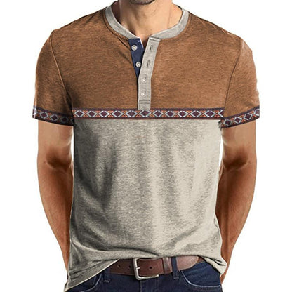 Camiseta Henley de manga corta con estampado de contraste para hombre