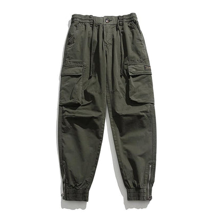 Pantalones Cargo Vintage de Cintura Elástica con Bolsillos Múltiples y Ajuste Holgado para Hombre