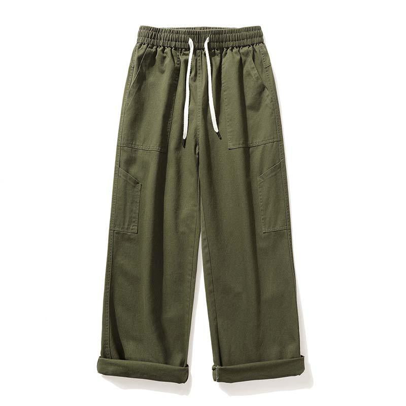 Men's Casual Solid Color Elastic Waist Loose Straight Cargo Pants 28821704M