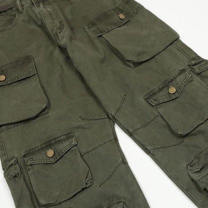 Men's Vintage Washed Loose Straight Multi-Pocket Cargo Pants 26247555M