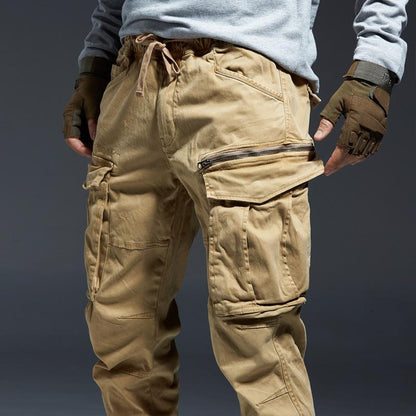 Men's Solid Multi-pocket Elastic Waist Cotton Cargo Pants 18058123Z