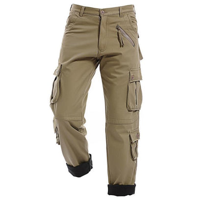 Pantalones Cargo para Hombre Gruesos de Color Sólido con Varios Bolsillos y Corte Holgado