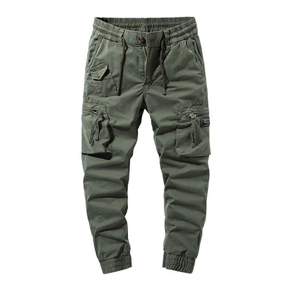 Men's Casual Solid Color Elastic Waist Multi-Pocket Cotton Cargo Pants 76185960M