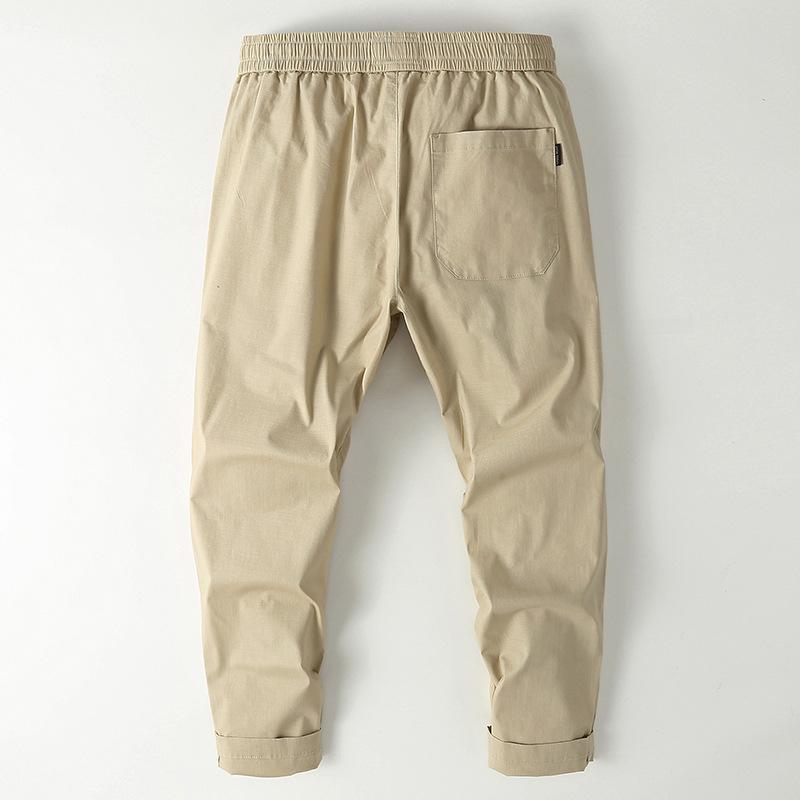 Men's Solid Cotton Elastic Waist Cargo Pants 47105308Z