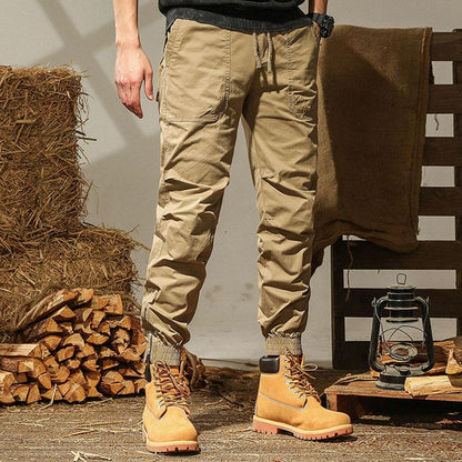 Pantalones Cargo Casuales de Algodón con Cintura Elástica, Bolsillos Múltiples y Ajuste Holgado para Hombre