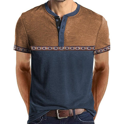 Camiseta Henley de manga corta con estampado de contraste para hombre