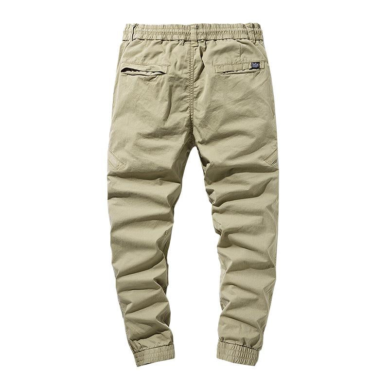 Men's Casual Solid Color Cotton Multi-Pockets Elastic Waist Cargo Pants 34479237M