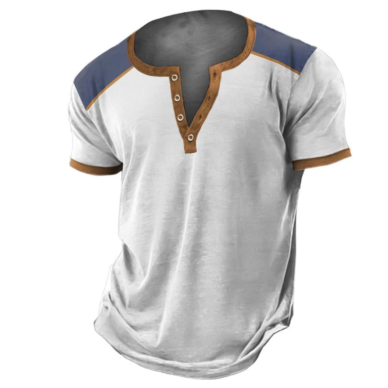 Camiseta de manga corta para hombre Casual Henley