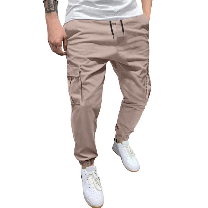 Men's Solid Loose Elastic Waist Multi-pocket Cargo Pants 41551659Z