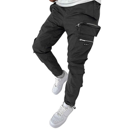 Men's Solid Multi-pocket Elastic Waist Cargo Pants 02613269Z