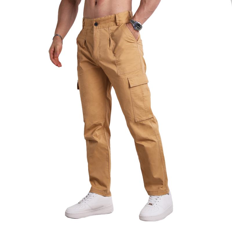 Men's Solid Loose Straight Multi-pocket Cargo Pants 14681616Z