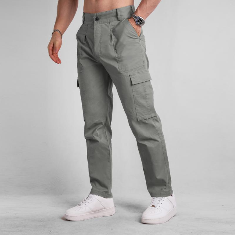 Men's Solid Loose Straight Multi-pocket Cargo Pants 14681616Z